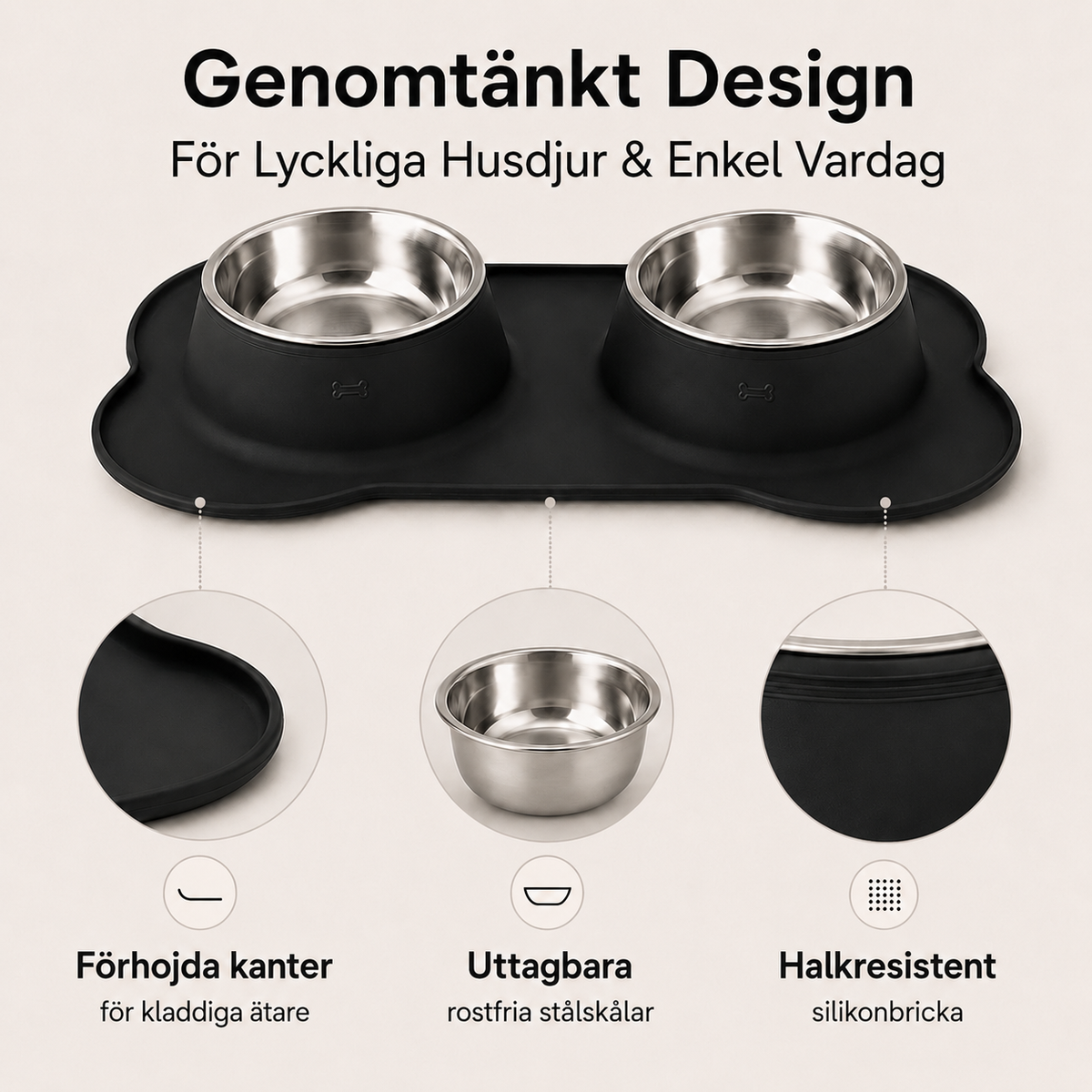 Halkfri dubbelskål med silikonmatta