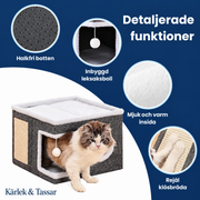 Hopfällbar kattkoja med klösbräda och mjuk liggplats