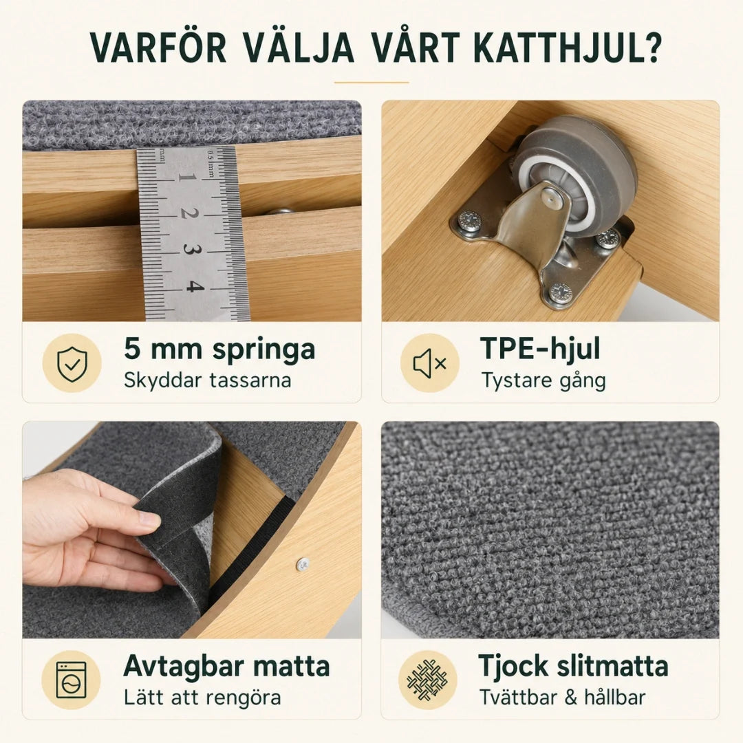 Katthjul i trä med löstagbar matta – produktbild 5