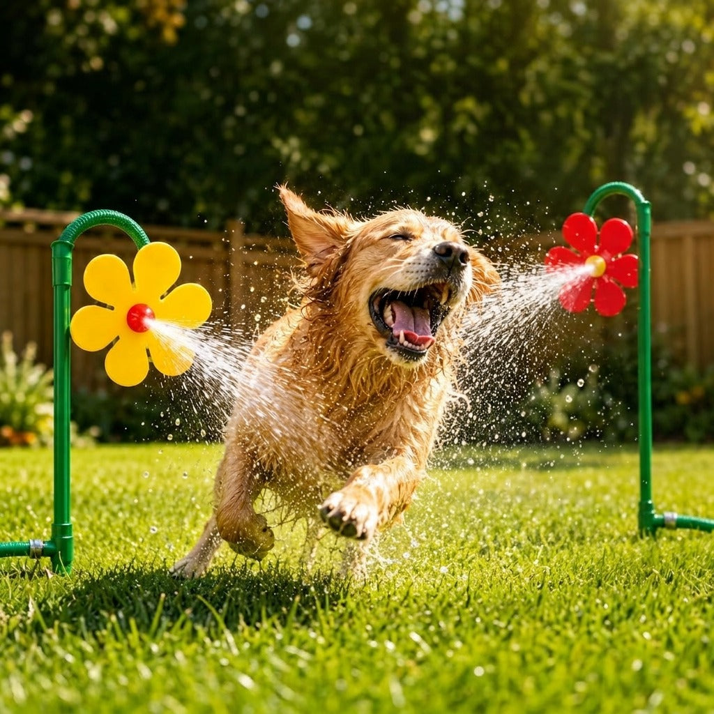 Dansande Blomsprinkler för Hund – 360° Vattenlek 🌸💦