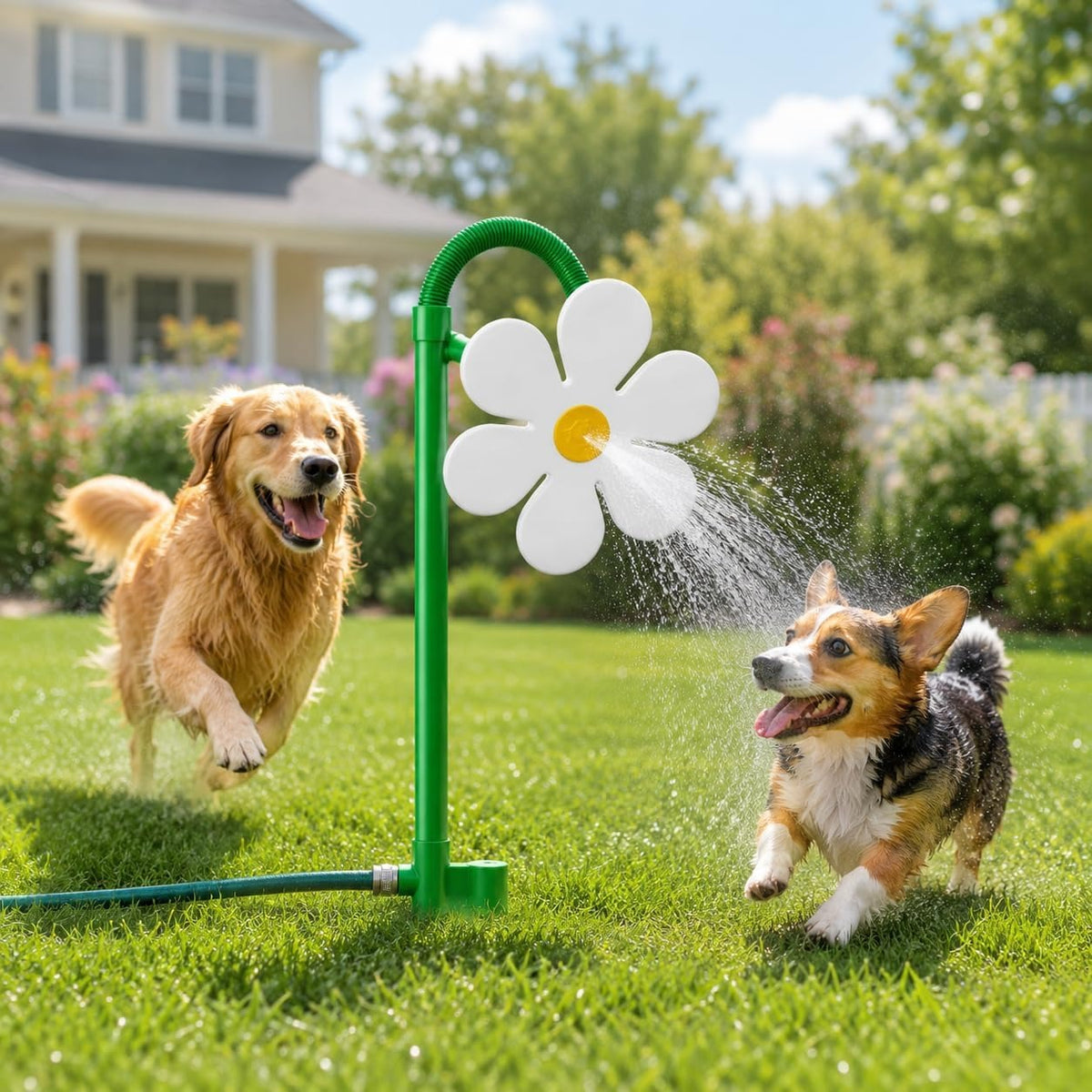 Dansande Blomsprinkler för Hund – 360° Vattenlek 🌸💦