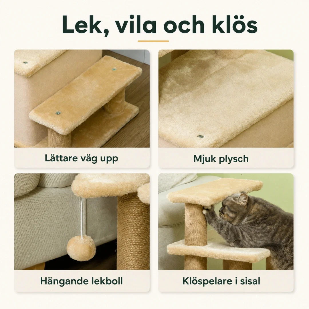 Kattrappa 3-i-1 med grotta och klösstolpar – produktbild 8