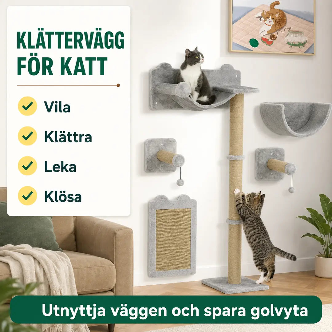 Klättervägg för katt med bädd och klössteg – produktbild 7