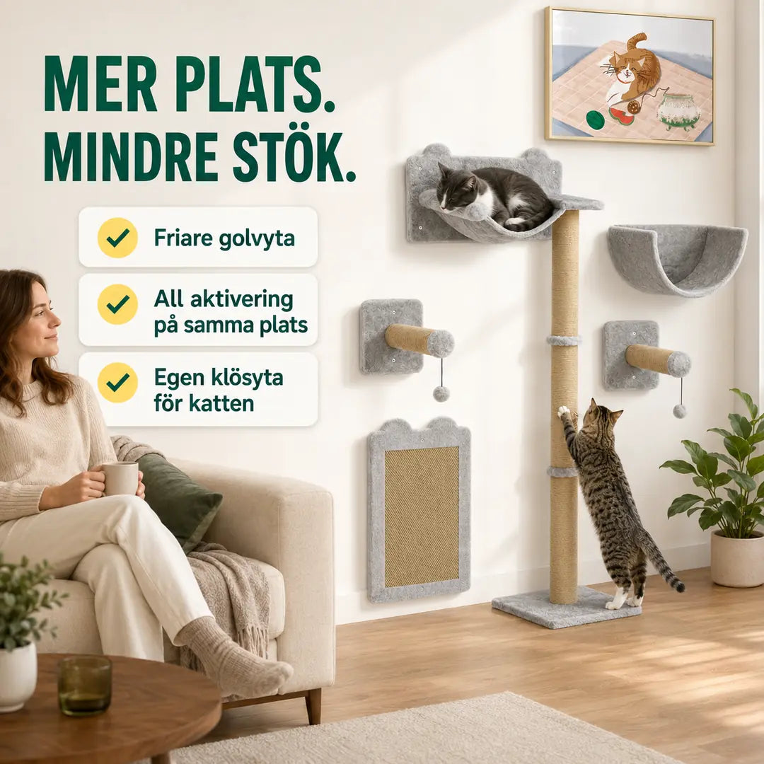 Klättervägg för katt med bädd och klössteg – produktbild 10