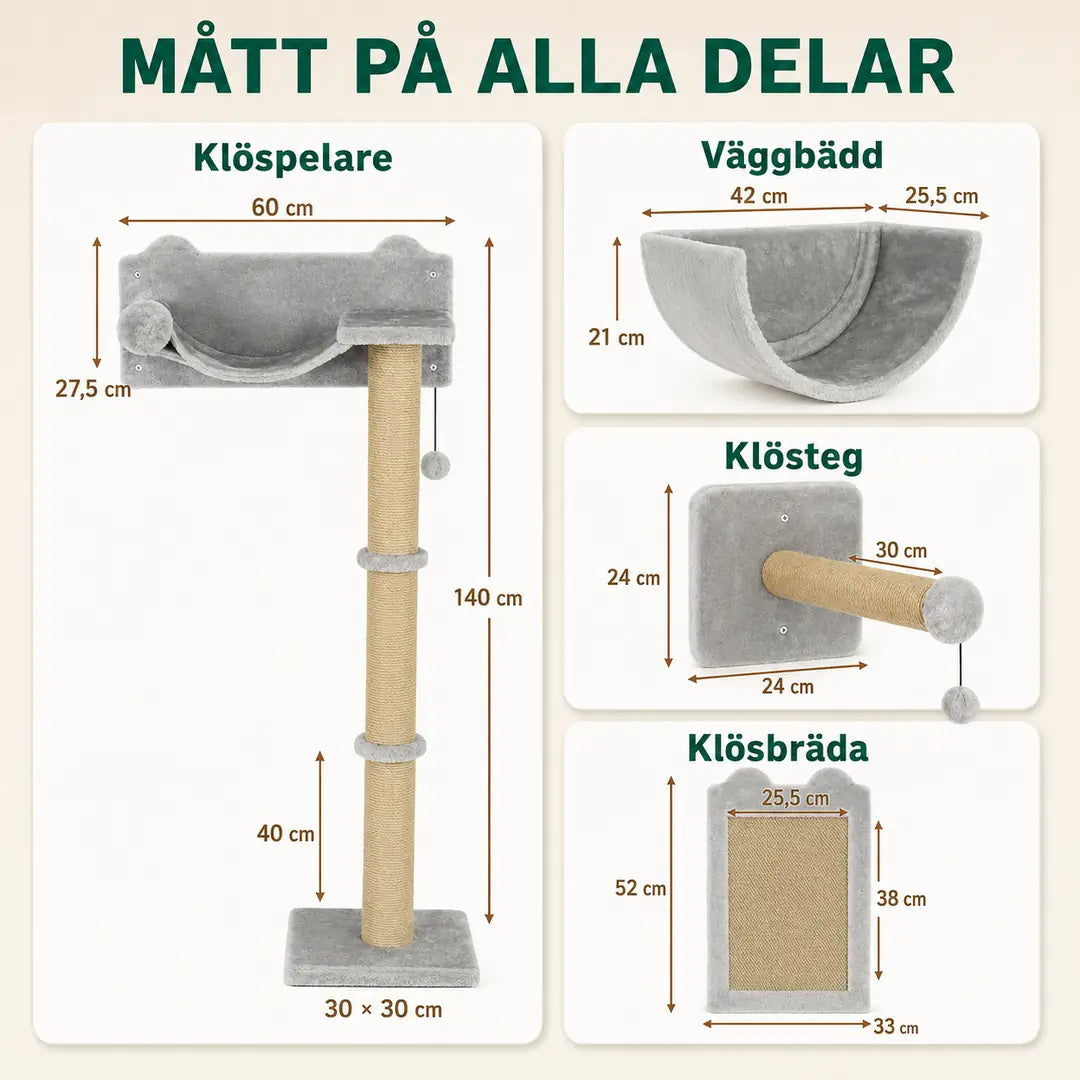 Klättervägg för katt med bädd och klössteg – produktbild 3