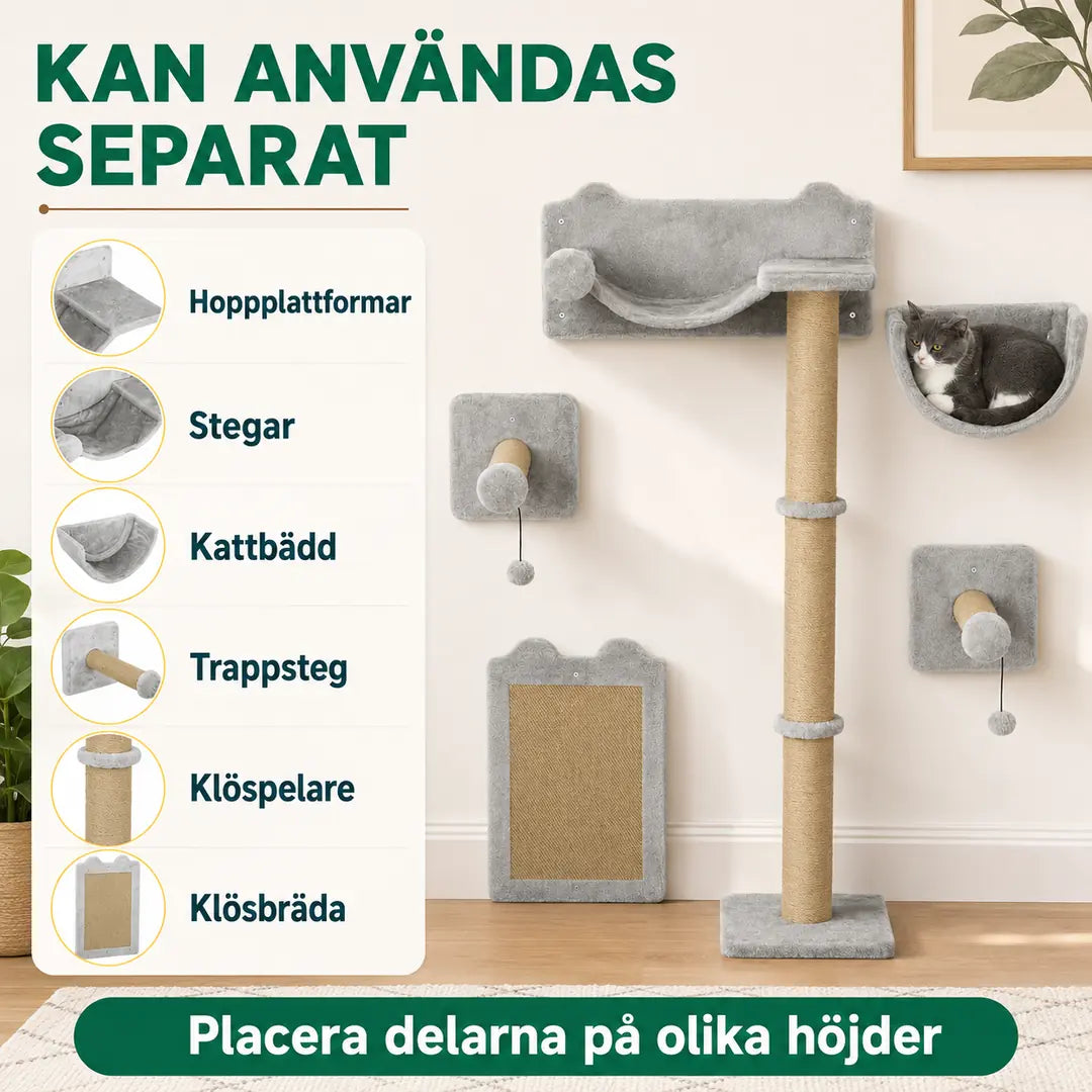 Klättervägg för katt med bädd och klössteg – produktbild 6
