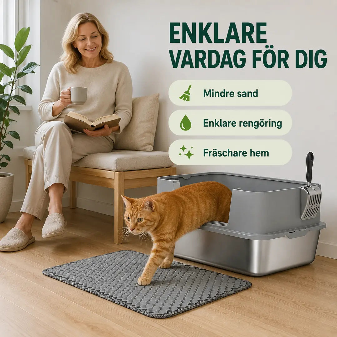 Rostfri kattlåda med matta