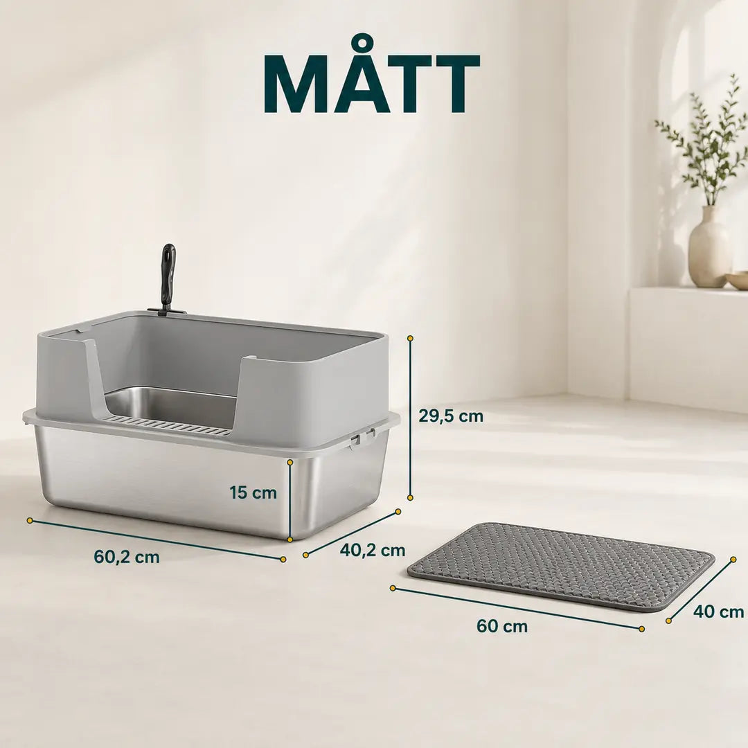 Rostfri kattlåda med matta