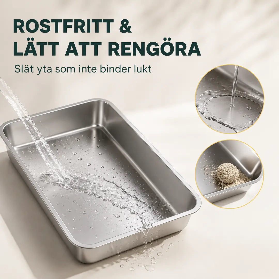 Rostfri kattlåda med matta