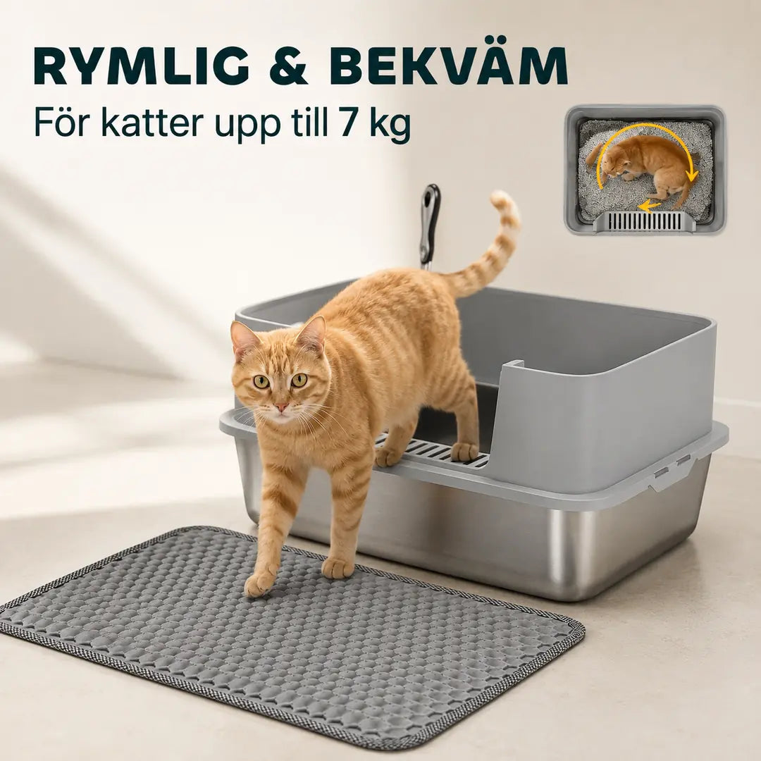 Rostfri kattlåda med matta